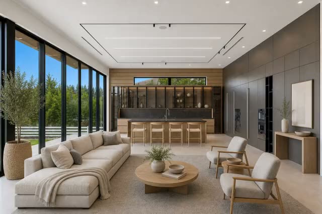 Staged and animated great room